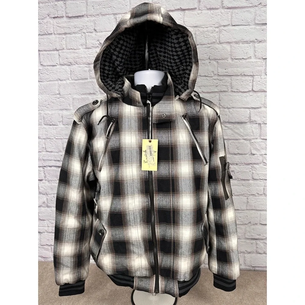 Ninety Six North Vintage Plaid Hooded Bomber Jacket 2XL‎ Full Zip Outerwear
